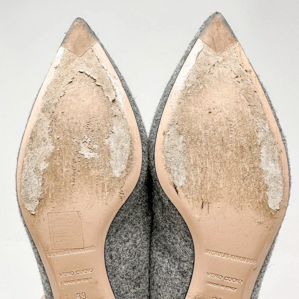 Nicholas Kirkwood Beya Wool Gray Flats Loafers Pointed Toe EU 39 US 9 - Picture 10 of 12